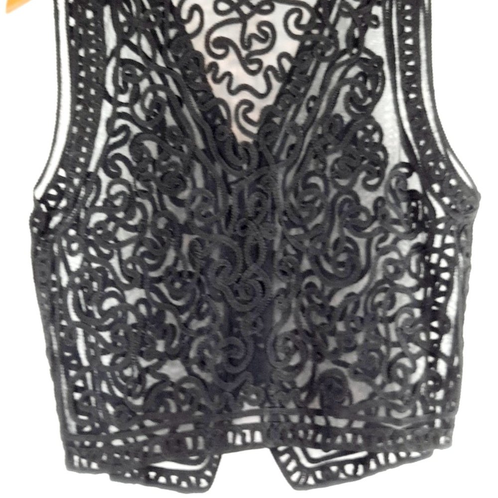 Elegant Vintage Large Jasmi Black Lace Button Up Party Vest - Picture 6 of 13